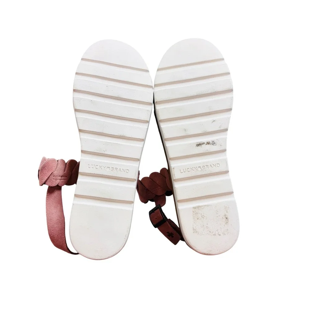 Lucky Brand Vellenora Pink Suede Scalloped Platform Wedge Sandals 9.5 M